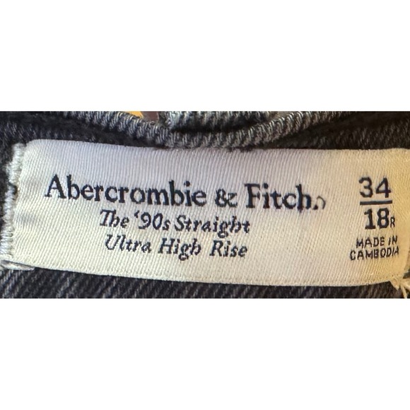 Abercrombie & Fitch The 90s Straight Jeans 34 18R Black Ultra High Rise Raw Hem - Picture 5 of 9
